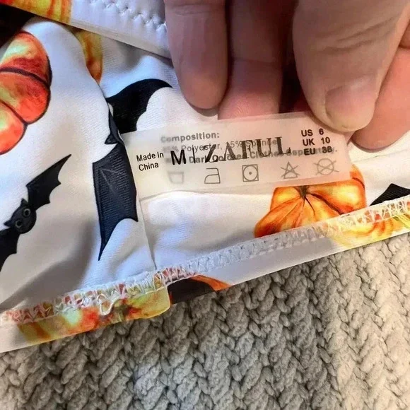 Zaful Womens Halloween Pumpkin Bat Bikini Top Size M 6 Twee Witchy Goth Novelty - Picture 4 of 5